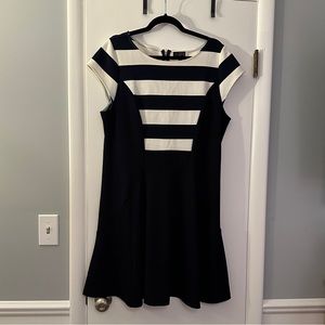 The Limited Navy Blue and White Color Block Stripped Short Sleeve Dress